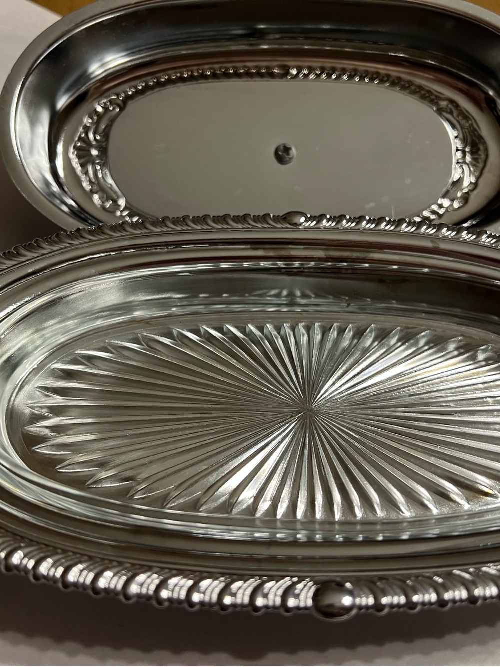 Silver Glass-Insert Butter Tray - Elegant Oval Butter Dish